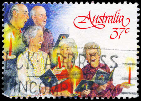 AUSTRALIA - CIRCA 1987: A Stamp printed in AUSTRALIA shows the Senior Citizens, Christmas series, circa 1987のeditorial素材