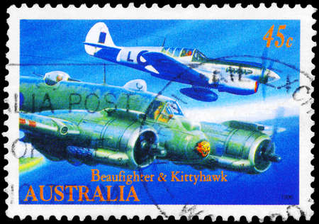 AUSTRALIA - CIRCA 1996: A Stamp printed in AUSTRALIA shows the Aircraft Beaufighter and Kittyhawk,...