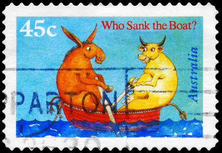 AUSTRALIA - CIRCA 1996: A Stamp printed in AUSTRALIA shows the Cover from Book "Who Sank the Boat", by Pamela Allen, Book of the Year series, circa 1996のeditorial素材