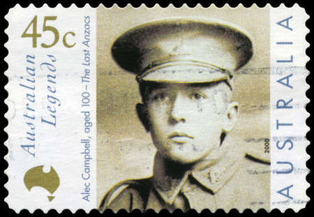 AUSTRALIA - CIRCA 2000: A Stamp printed in AUSTRALIA shows the portrait of an Alec Campbell, Australian Legends series, circa 2000のeditorial素材