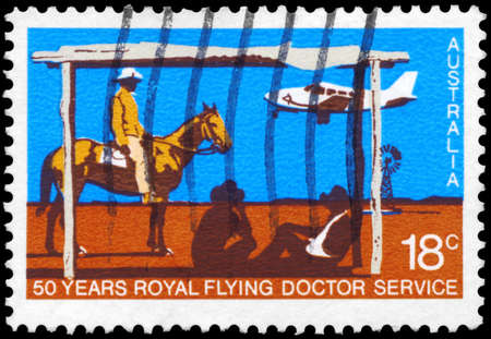 AUSTRALIA - CIRCA 1978: A Stamp printed in AUSTRALIA shows the Beechcraft Baron landing, Royal...
