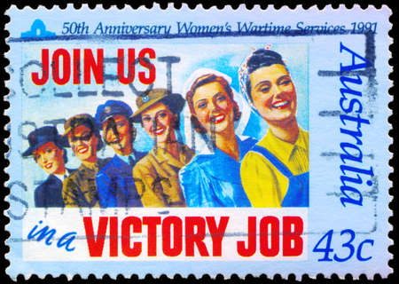 AUSTRALIA - CIRCA 1991: A Stamp printed in AUSTRALIA shows the Womenâ€™s Wartime Services, 50th...