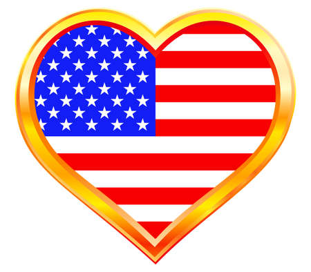 USA flag in the heart gold frameのイラスト素材