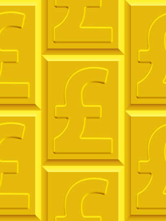 Seamless pattern on the gold pound sterling plates. Sterling pattern and plates pattern and background are located on different layersのイラスト素材