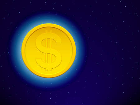 Gold dollar coin icon on the starry sky backgroundのイラスト素材