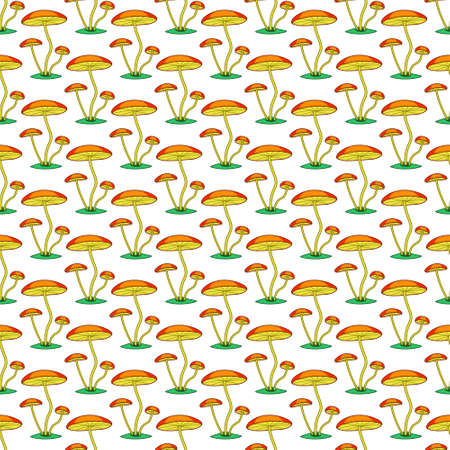 Seamless pattern of the cartoon mushrooms iconsのイラスト素材