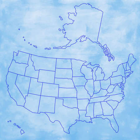 Contour map of the USA on watercolor background. All objects are independent and fully editable. Source of map:  http://www.lib.utexas.edu/maps/united_states/n.america.jpgのイラスト素材