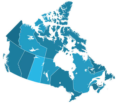 Silhouette regions map of the Canada. All objects are independent and fully editable. Source of map: 
http://www.lib.utexas.edu/maps/americas/north_america_pol_2012.pdf
http://www.lib.utexas.edu/maps/americas/canada_pol99.jpgのイラスト素材
