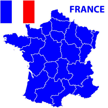 Terrestrial silhouette map of the France and flag. All objects are independent and fully editable. Source of map: http://www.lib.utexas.edu/maps/europe/france_admin91.jpgのイラスト素材