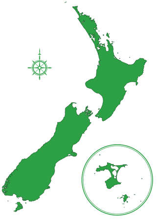 Contour silhouette map of the New Zealand. All objects are independent and fully editable. のイラスト素材