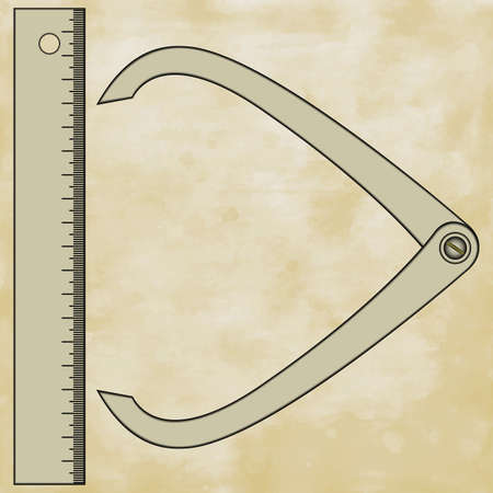 Illustration of the rule and caliper gage on vintage paper backgroundのイラスト素材