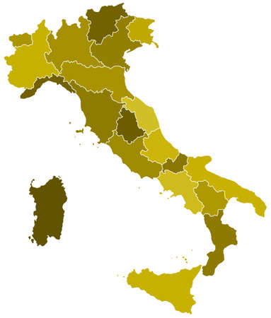 Silhouette contour map of the Italy with islands. All objects are independent and fully editable. Source of map: http://www.lib.utexas.edu/maps/europe/italy_admin_06.pdfのイラスト素材