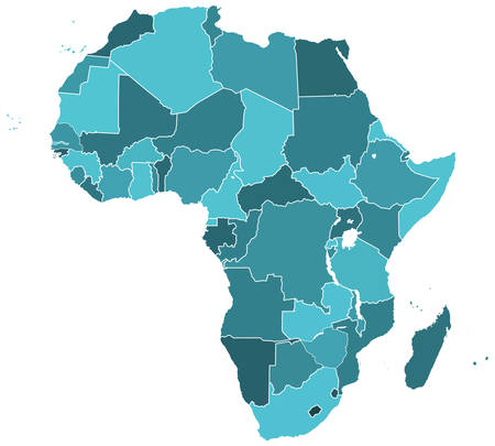 Silhouette contour map of the Africa. All objects are independent and fully editable. Source of map: http://www.lib.utexas.edu/maps/africa/africa_pol_2012.pdfのイラスト素材
