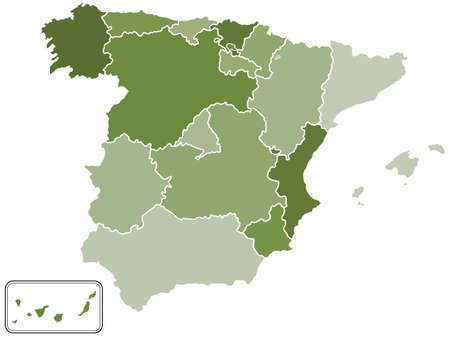 Silhouette map of the Spain with regions and islands. All objects are independent and fully editable. Source of map: http://www.lib.utexas.edu/maps/europe/spain.jpgのイラスト素材
