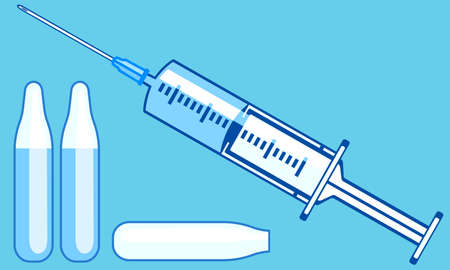 Illustration of the medical syringe and medication capsulesのイラスト素材