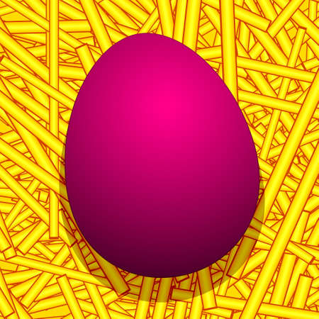 Illustration of the easter pink egg on straw backgroundのイラスト素材