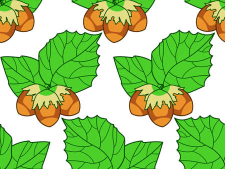 Seamless pattern of the hazel leaf and nutsのイラスト素材