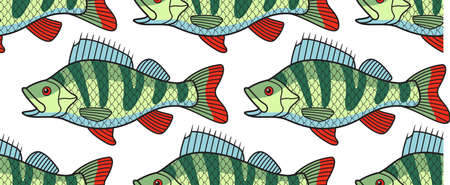 Seamless pattern of the cartoon bass fishのイラスト素材