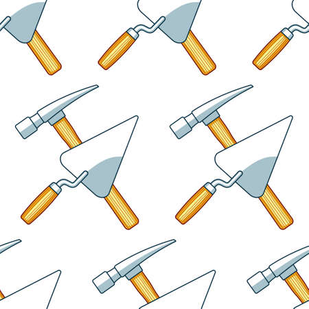 Seamless pattern of the crossing hammer and trowelのイラスト素材