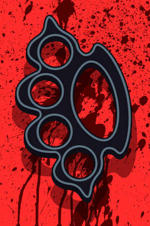 Illustration of the lead knuckleduster on abstract bloody splashes backgroundのイラスト素材