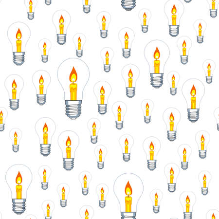 Seamless random pattern of the light bulb with candleのイラスト素材