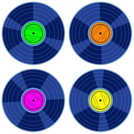 Illustration of the gramophone record disk setのイラスト素材