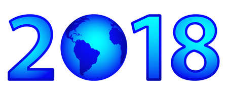 Illustration of the 2018 lettering with globe design.のイラスト素材