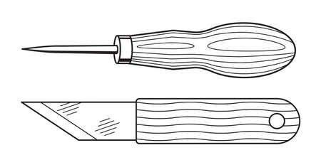 Illustration of the awl and knife toolsのイラスト素材