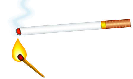 Illustration of the smoking cigarette and burning match のイラスト素材