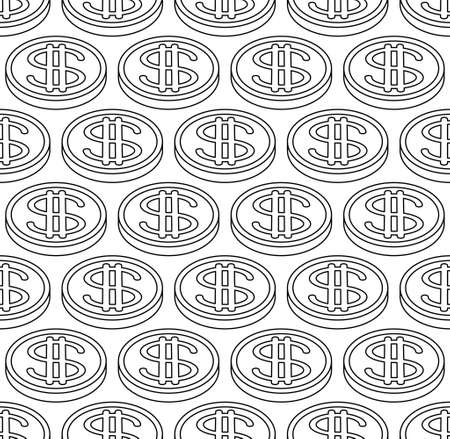 Seamless pattern of the abstract contour dollar coinsのイラスト素材
