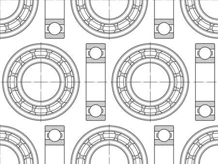 Continuous pattern of the contour ball bearings on white backdrop illustration.のイラスト素材