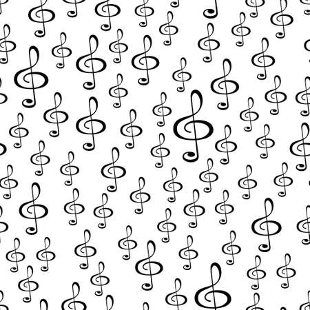 Continuous pattern of the random treble clef symbols on white backdrop illustration.のイラスト素材