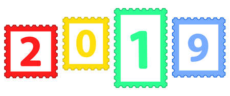 Illustration of the 2019 abstract postage stamp set letteringのイラスト素材