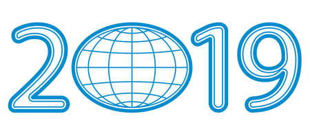 Illustration of the abstract contour globe and 2019 New Year numerationのイラスト素材