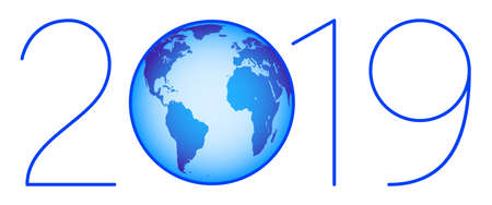 Illustration of the 2019 blue globe lettering. Elements of this image furnished by NASA. Source of map:  http://visibleearth.nasa.gov/view.php?id=74518のイラスト素材