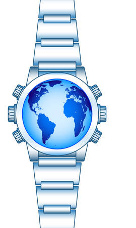 Illustration of the abstract smart watch with globe. Elements of this image furnished by NASA. 
Source of map:  http://visibleearth.nasa.gov/view.php?id=74518のイラスト素材