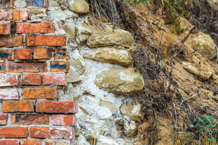 Remains of a brick wall closeup