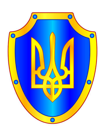 Illustration of the gold trident on shield. Coat of arms of Ukraineのイラスト素材
