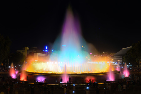 Montjuic fountain in Barcelona, performance at night.のeditorial素材