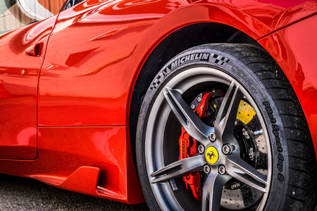 March 2017: Ferrari 458 supercar parked at Circuit de Catalunya in Barcelona Spainのeditorial素材