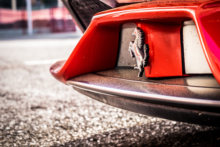 March 2017: Ferrari 458 supercar parked at Circuit de Catalunya in Barcelona Spainのeditorial素材