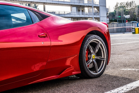 March 2017: Ferrari 458 supercar parked at Circuit de Catalunya in Barcelona Spainのeditorial素材