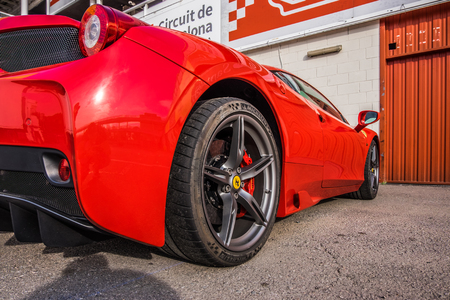 March 2017: Ferrari 458 supercar parked at Circuit de Catalunya in Barcelona Spainのeditorial素材
