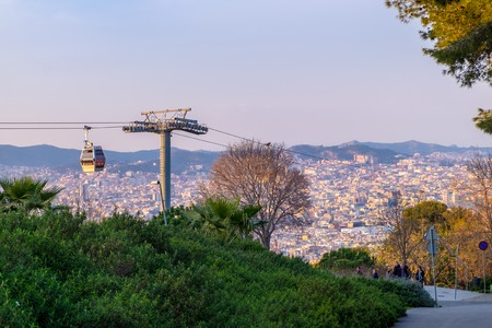 Cableway, Montjuic castle in Barcelona, Catalonia, Spain.のeditorial素材