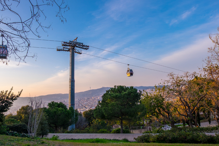 Cableway, Montjuic castle in Barcelona, Catalonia, Spain.のeditorial素材