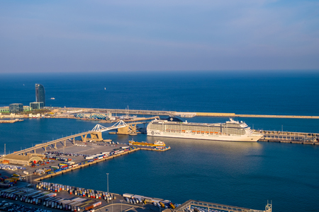 Harbour view from Montjuic in Barcelona, Catalonia, Spain.のeditorial素材