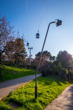 Cableway, Montjuic castle in Barcelona, Catalonia, Spain.のeditorial素材