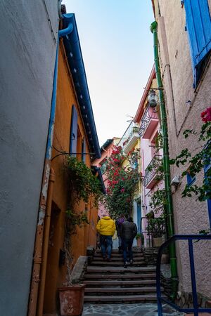 Old town of Collioure, France, a popular resort town on Mediterranean seaの写真素材