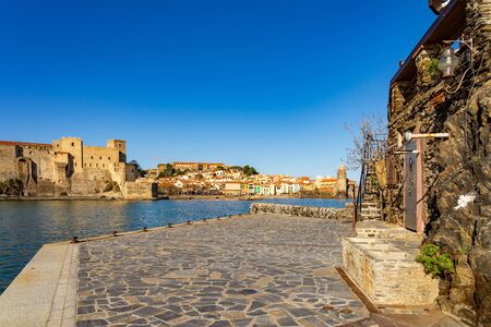 Old town of Collioure, France, a popular resort town on Mediterranean seaの写真素材