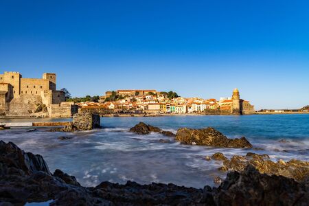 Old town of Collioure, France, a popular resort town on Mediterranean seaの写真素材
